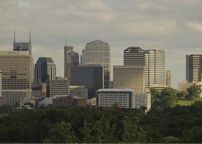 Music City Greeting Card featuring the photograph Music City Skyline Nashville Tennessee by Valerie Collins