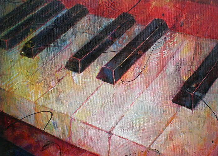 Susanne Clark Greeting Card featuring the painting Music is the Key - Painting of a Keyboard by Susanne Clark