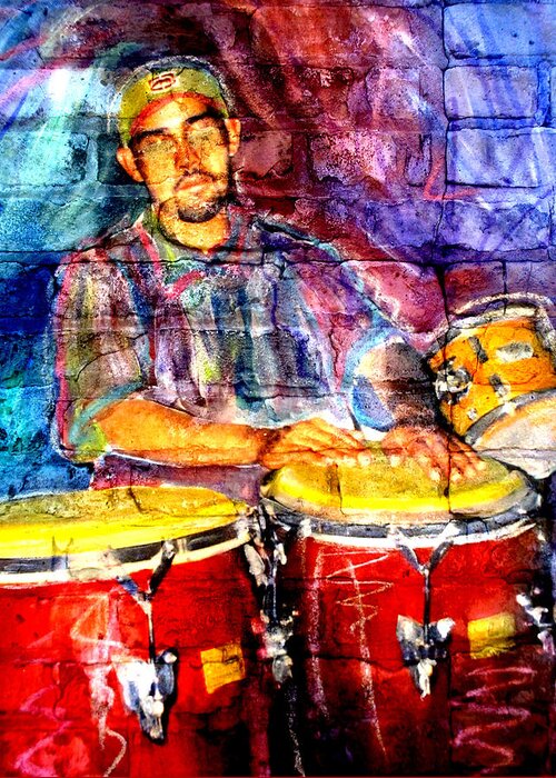 Music Greeting Card featuring the digital art Musician Congas and Brick by Anita Burgermeister
