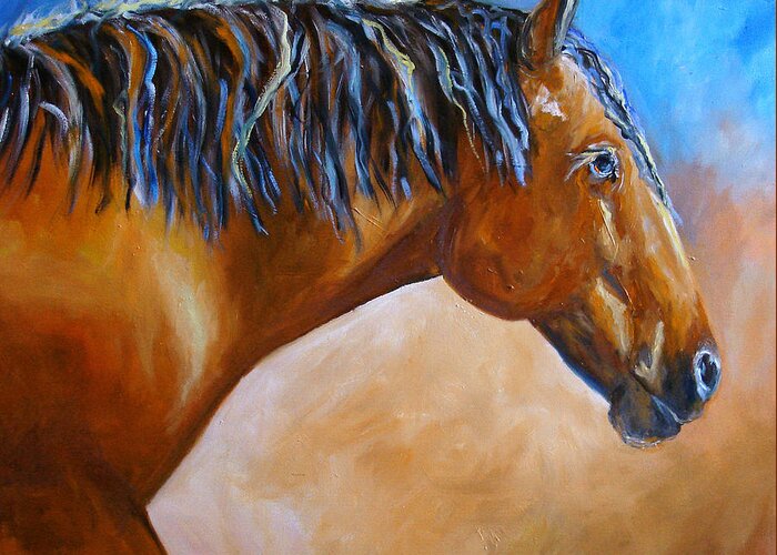 Horse Greeting Card featuring the painting Mustang Horse by Mary Jo Zorad