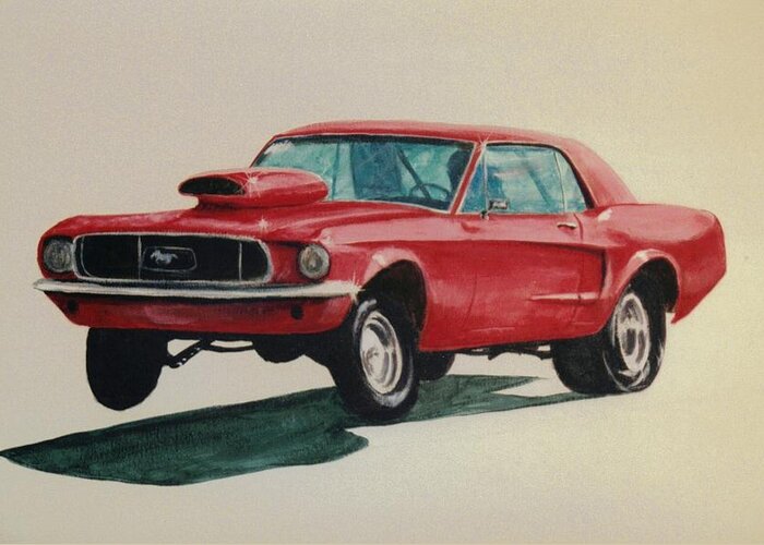 Mustang Greeting Card featuring the painting Mustang launch by Stacy C Bottoms