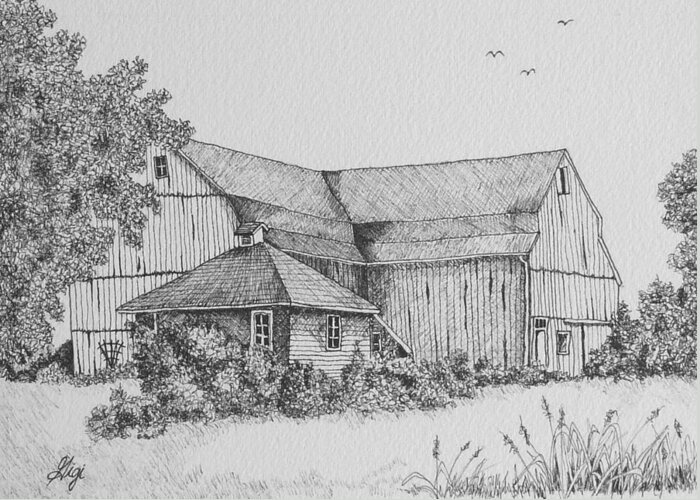 Barn Greeting Card featuring the drawing My Barn by Gigi Dequanne