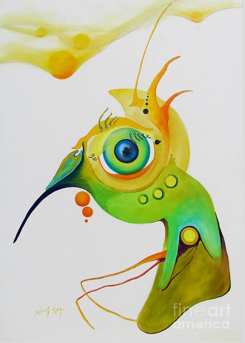 Animals Greeting Card featuring the painting My bird by Alexa Szlavics
