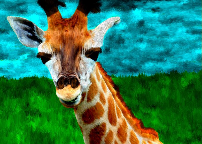 Grass Greeting Card featuring the painting My Favorite Giraffe by Bruce Nutting