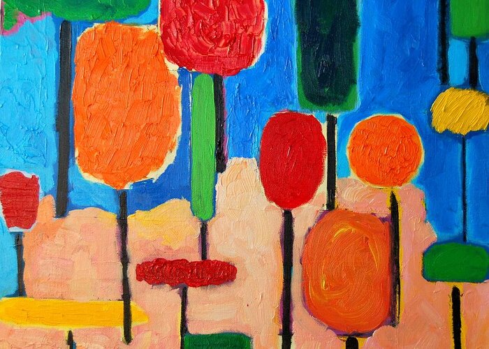 Abstracts Greeting Card featuring the painting My Happy Trees by Ana Maria Edulescu