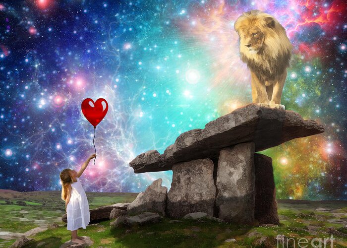 Lion Of Judah Love Of The Father Red Balloon Little Girl Gift Greeting Card featuring the digital art My Heart Belongs to you by Dolores Develde