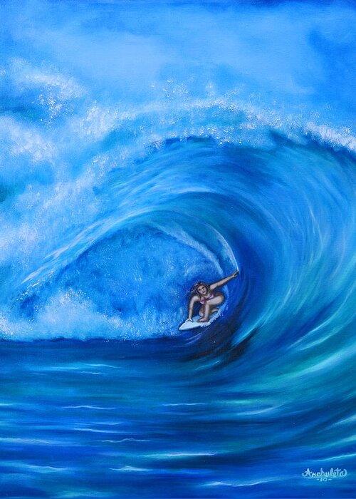 Surfing Greeting Card featuring the painting Hawaiian Surf by Ruben Archuleta - Art Gallery