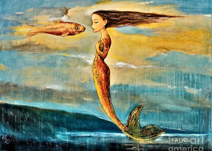 Mermaid Art Greeting Card featuring the painting Mystic Mermaid III by Shijun Munns