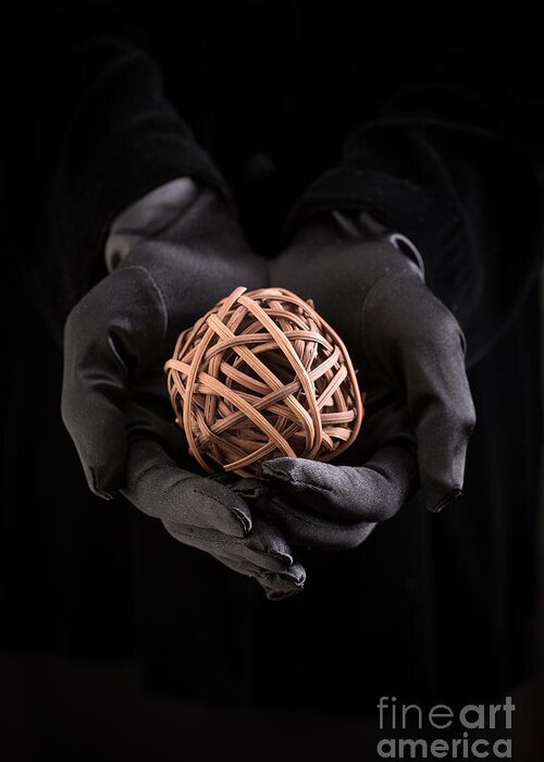 Book Greeting Card featuring the photograph Mystical hands holding a woven ball by Edward Fielding