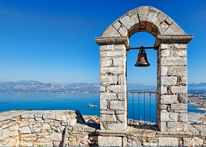 Ancient Greeting Card featuring the photograph Nafplio from the castle Palamidi - Greece by Constantinos Iliopoulos