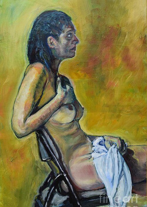 Nude In Art Greeting Card featuring the painting Naked Tellervo 1 by Raija Merila