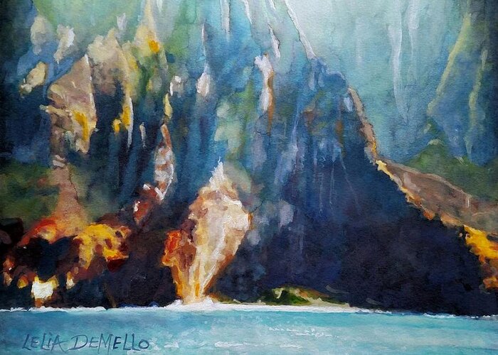 Hawaii Greeting Card featuring the painting Napali No. 4 by Lelia DeMello