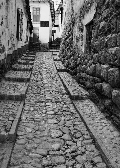 Street Greeting Card featuring the photograph Narrow street in Cusco by Alexey Stiop