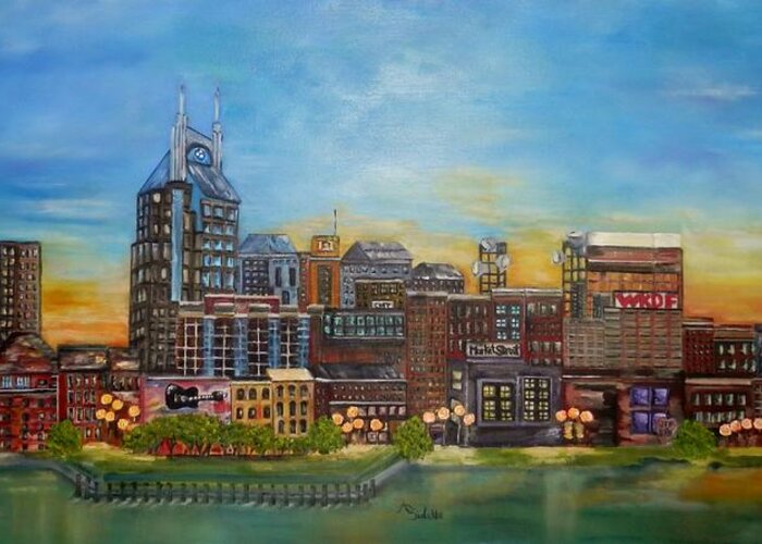 Nashville Greeting Card featuring the painting Nashville Tennessee by Annamarie Sidella-Felts