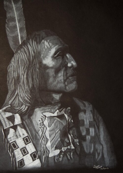 Native American Greeting Card featuring the drawing Native American by Byron Moss