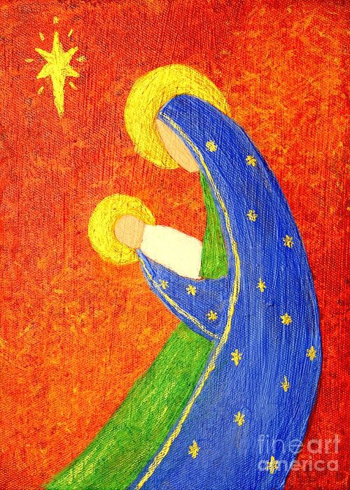 Nativity Greeting Card featuring the painting Nativity by Pattie Calfy
