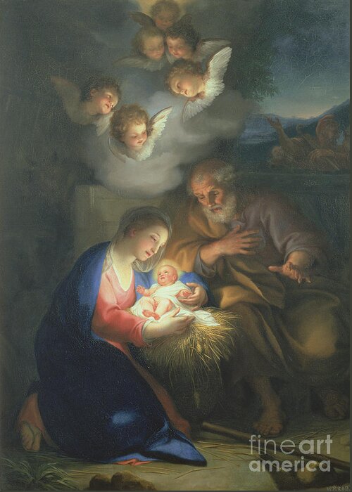 Neo-classical Greeting Card featuring the painting Nativity Scene by Anton Raphael Mengs
