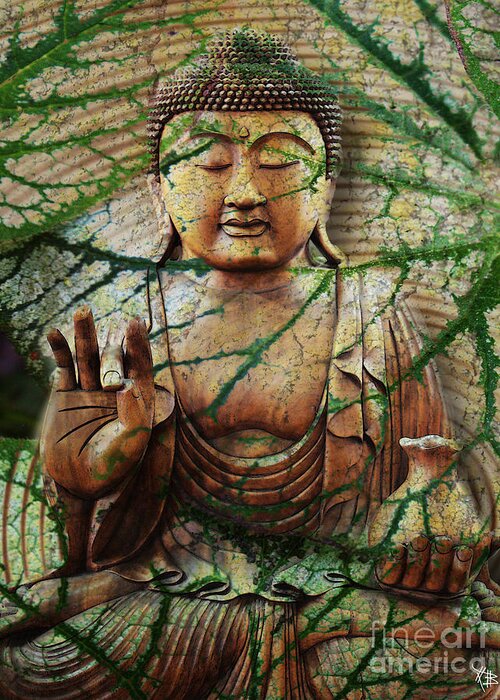 Buddha Greeting Card featuring the mixed media Natural Nirvana by Christopher Beikmann