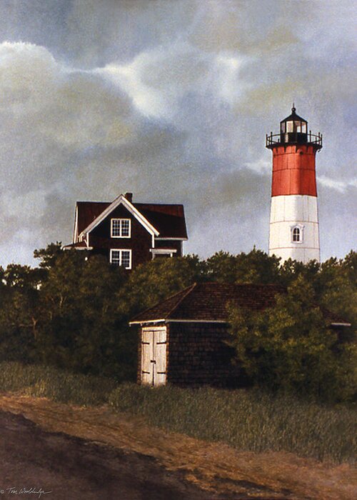 Landscape Greeting Card featuring the painting Nauset Light by Tom Wooldridge