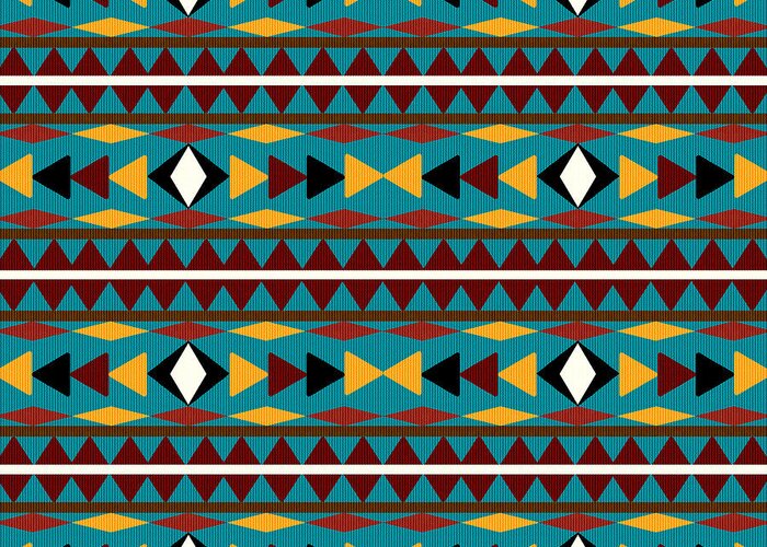 Navajo Greeting Card featuring the mixed media Navajo Teal Pattern by Christina Rollo