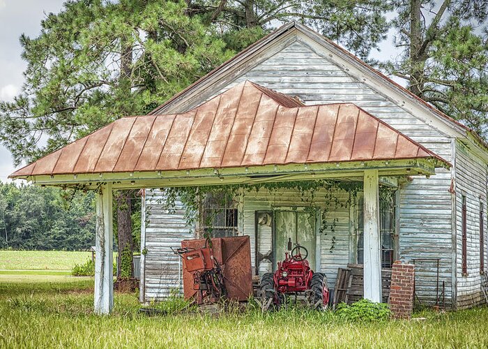 Abandoned Greeting Card featuring the photograph N.C. Tractor Shed - Photography by Jo Ann Tomaselli by Jo Ann Tomaselli