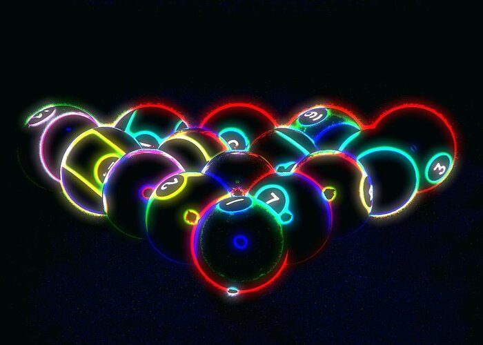 Pool Greeting Card featuring the photograph Neon Pool Balls by Kathy Churchman