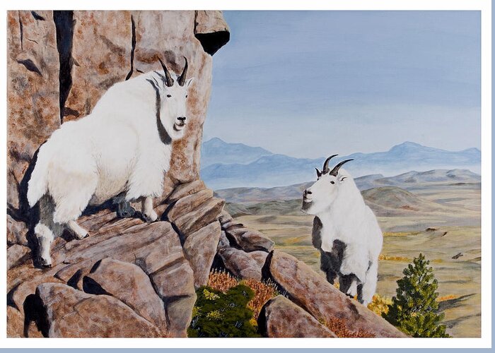 Nevada Greeting Card featuring the painting Nevada Mountain Goats by Darcy Tate