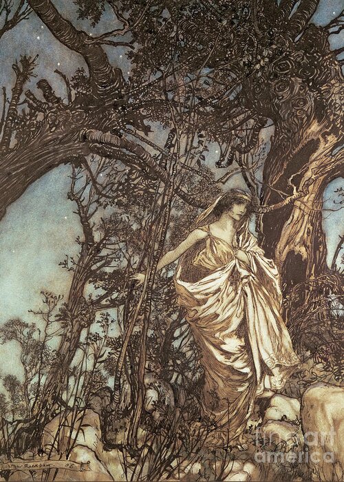 Hermia Greeting Card featuring the drawing Never so weary never so woeful illustration to A Midsummer Night s Dream by Arthur Rackham