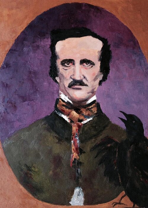 Edgar Allen Poe Greeting Card featuring the painting Nevermore by Sylvia Miller