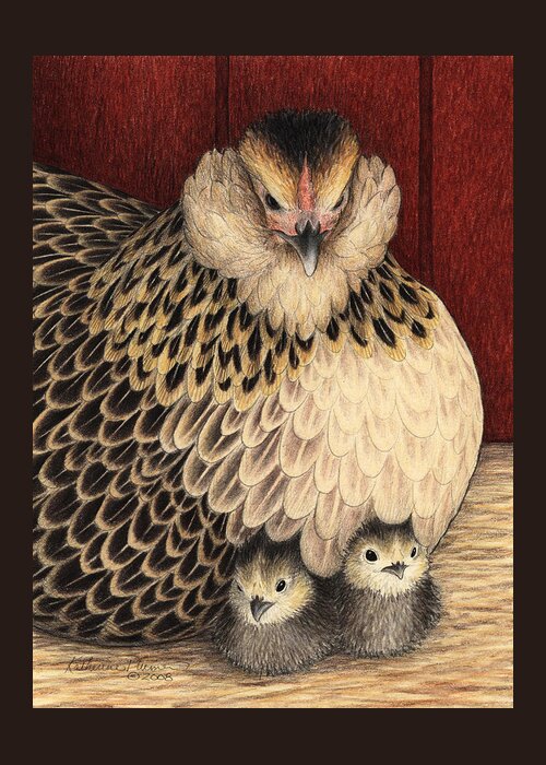 Hen Greeting Card featuring the drawing New Arrivals by Katherine Plumer