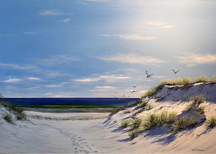 Dune Greeting Card featuring the painting New Jersey Dune Walk by Ken Ahlering