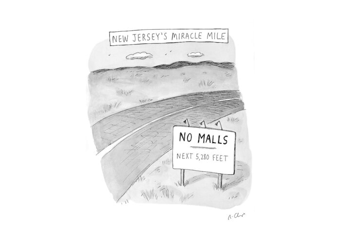 New Jersey Greeting Card featuring the drawing New Jersey's Miracle Mile by Roz Chast