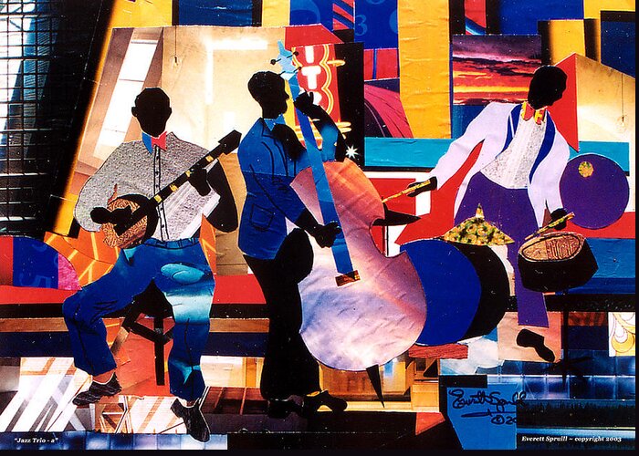 Abstract Art Greeting Card featuring the painting New Orleans Jazz Trio A by Everett Spruill
