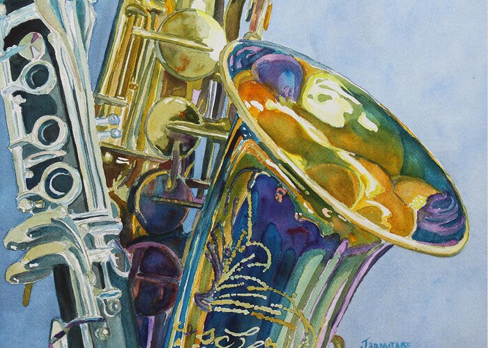 Jazz Greeting Card featuring the painting New Orleans Reeds by Jenny Armitage