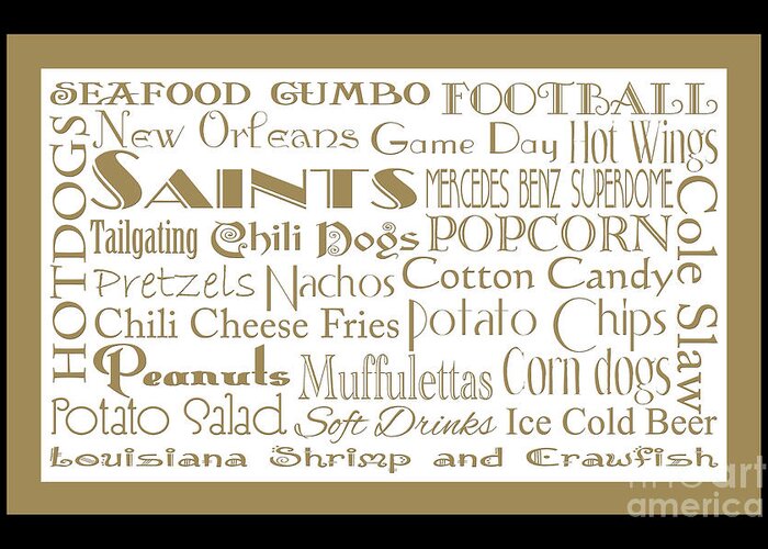 Andee Design Football Greeting Card featuring the digital art New Orleans Saints Game Day Food 2 by Andee Design