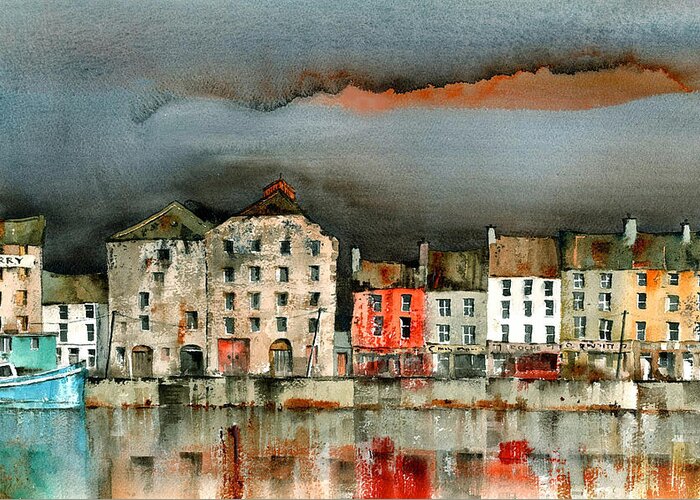 Val Byrne Greeting Card featuring the painting New Ross Quays Wexford by Val Byrne