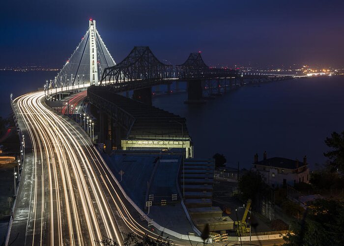 3scape Greeting Card featuring the photograph New San Francisco Oakland Bay Bridge by Adam Romanowicz