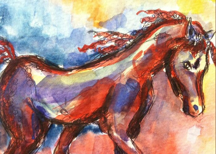 Greeting Card featuring the painting New year horse by Hae Kim