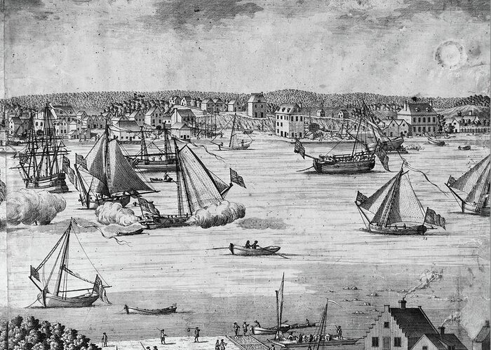1717 Greeting Card featuring the painting New York City, 1717 by Granger