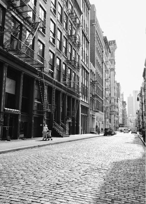 Nyc Greeting Card featuring the photograph New York City Afternoon - Cobblestones in the Sunlight by Vivienne Gucwa
