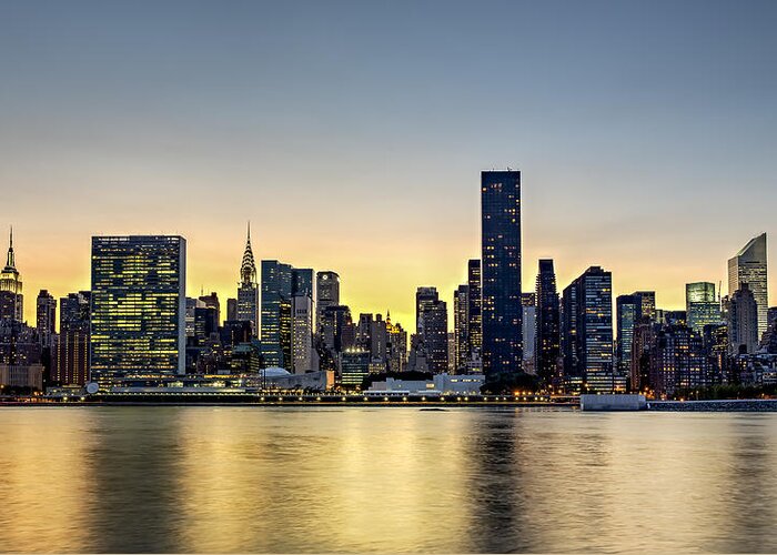 New York City Skyline Greeting Card featuring the photograph New York City Dusk Colors by Susan Candelario