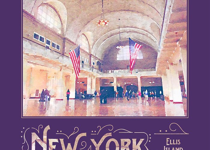 Ellis Island Greeting Card featuring the digital art New York City Ellis Island Digital Watercolor by Beverly Claire Kaiya