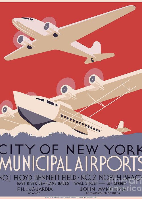 New York City Greeting Card featuring the painting New York City municipal airports by Vincent Monozlay