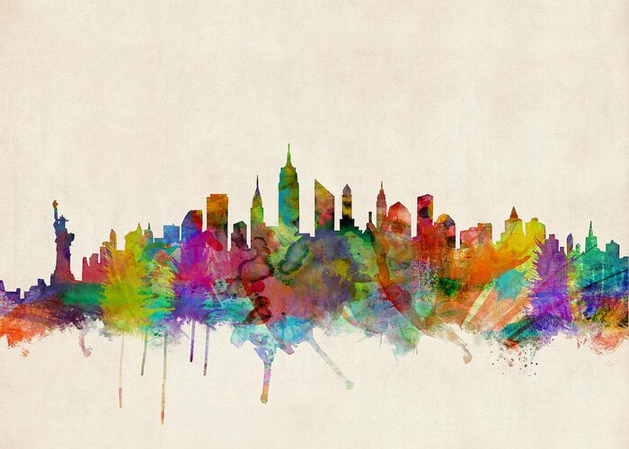 New York Greeting Card featuring the digital art New York City Skyline by Michael Tompsett