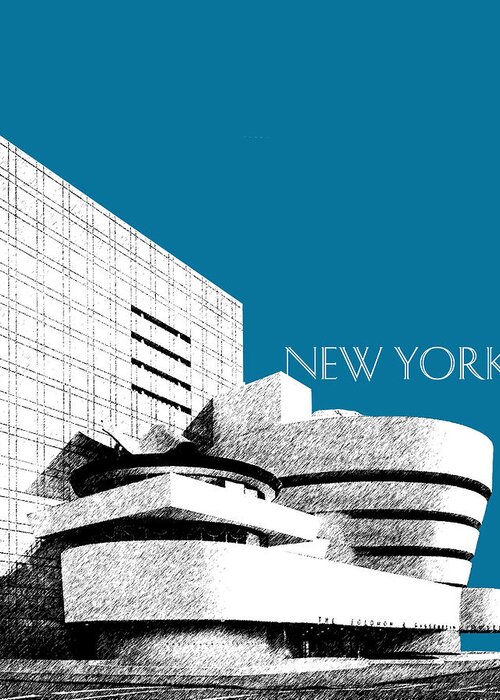 Architecture Greeting Card featuring the digital art New York Skyline Guggenheim Art Museum - Steel Blue by DB Artist