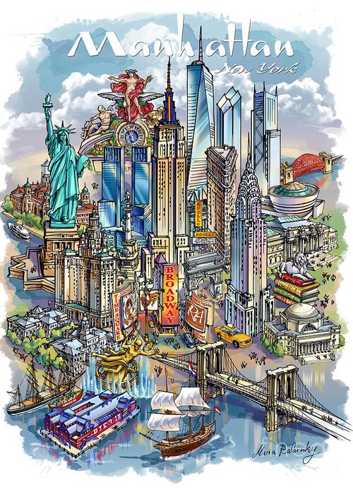 New York City Greeting Card featuring the painting New York Theme 1 by Maria Rabinky