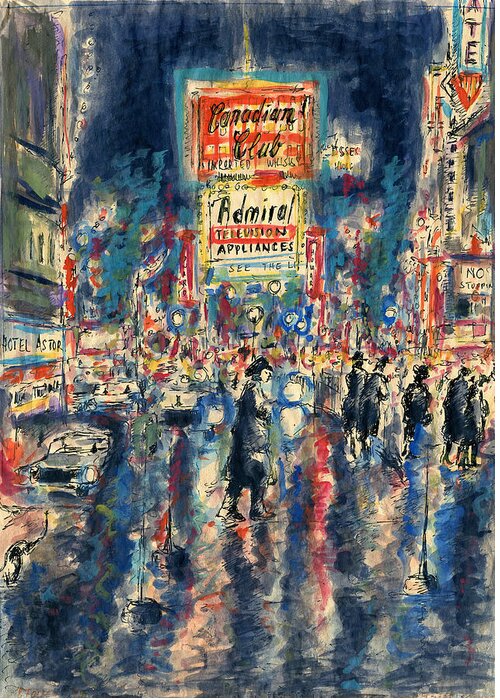 New+york+painting Greeting Card featuring the painting New York Times Square 79 - Watercolor Art Painting by Peter Potter