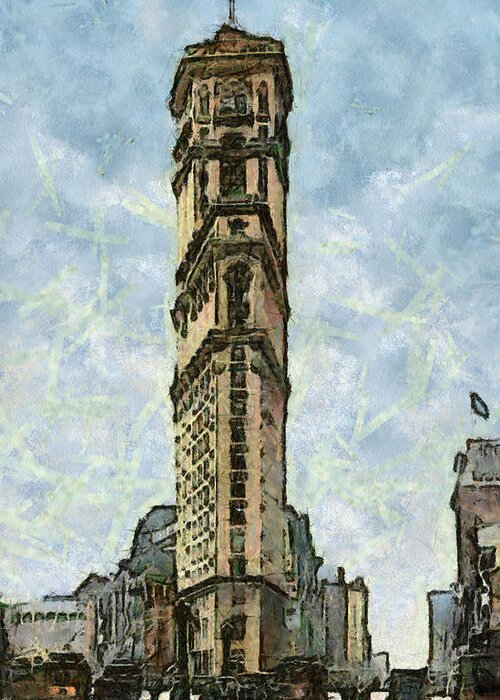 Architecture Greeting Card featuring the painting New York vintage landmarks by Georgi Dimitrov