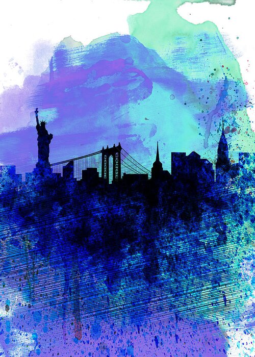 New York Greeting Card featuring the painting New York Watercolor Skyline 2 by Naxart Studio