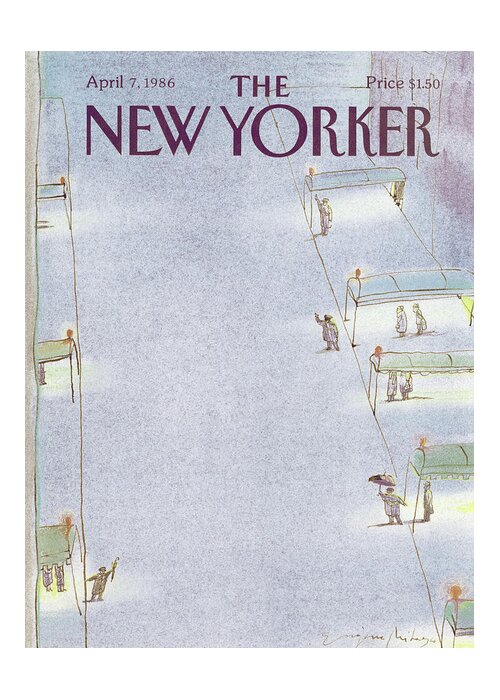 Taxi Greeting Card featuring the painting New Yorker April 7th, 1986 by Eugene Mihaesco